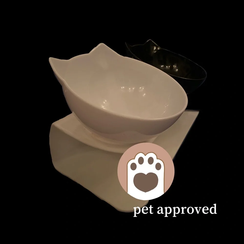 cat shaped food and water bowls